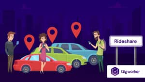 vector graphic showing an illustration of rideshare drivers waiting in the uber airport que