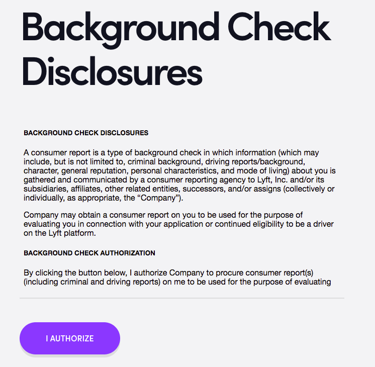 The Lyft Driver background check disclosure