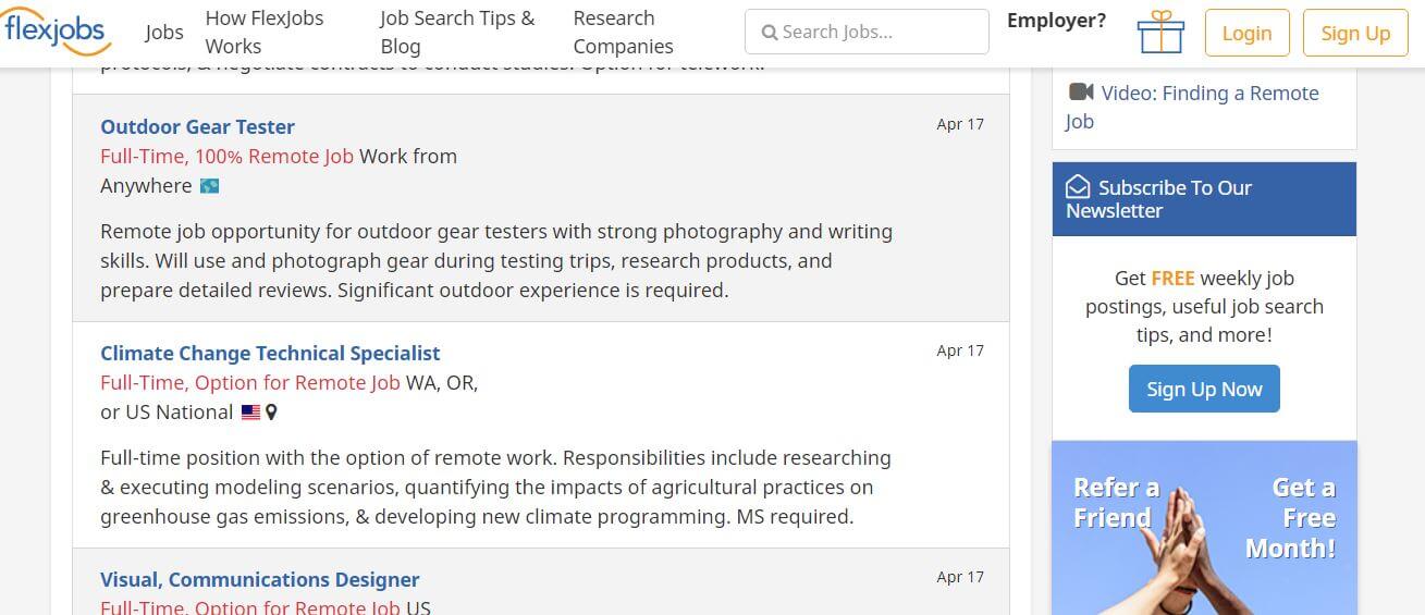 FlexJobs: a job search results page