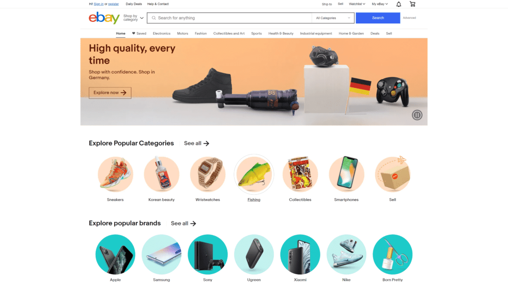 A screenshot of the ebay homepage