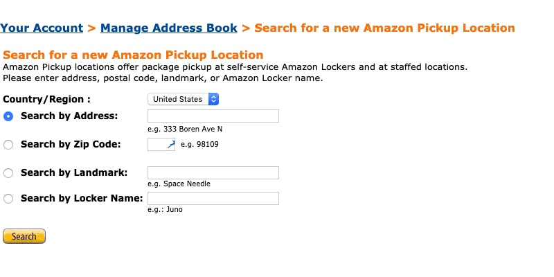 Search for Amazon Locker locations by address
