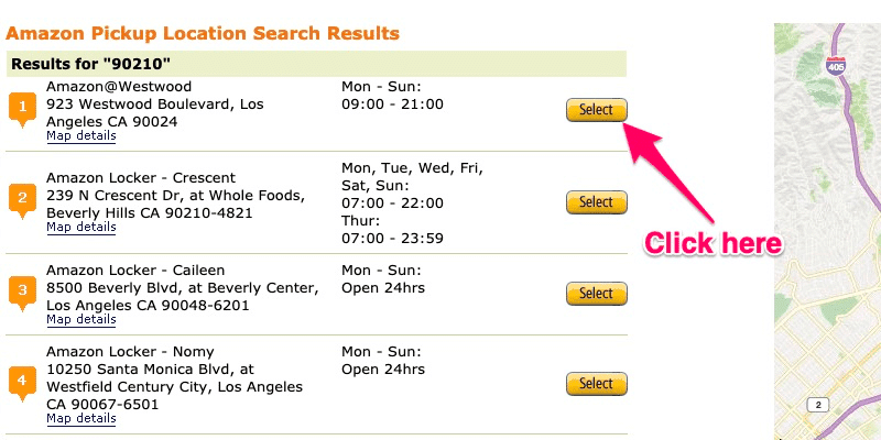 Select Amazon Locker location