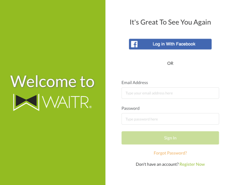 Waitr sign up page
