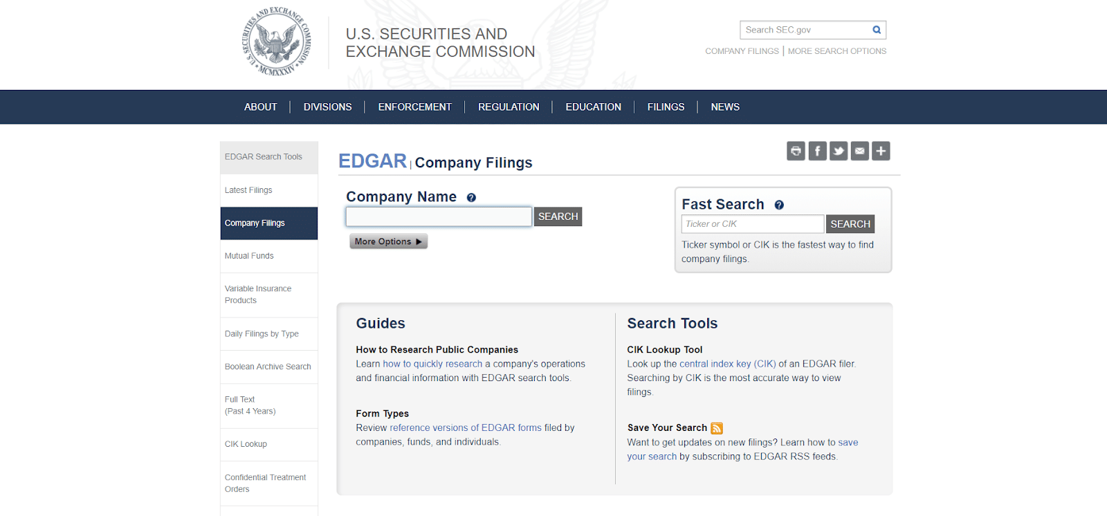 How do you find a company's EIN: the US Securities and Exchange Commission company search page
