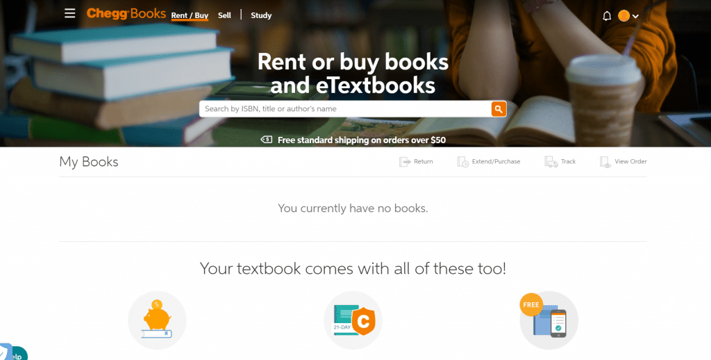 screenshot of the chegg books homepage