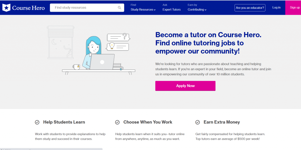 screenshot of the course tutor homepage