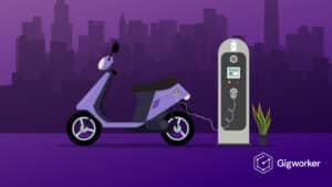 vector graphic showing an illustration of a scooter getting charged