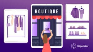 vector graphic showing an illustration of a lady opening her boutique to show how to start a botique business