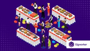 vector graphic showing an illustration of of people providing catering services in an event to show how to start a catering business