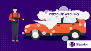 vector graphic showing an illustration of a man pressure washing a car to show how to start a pressure washing business