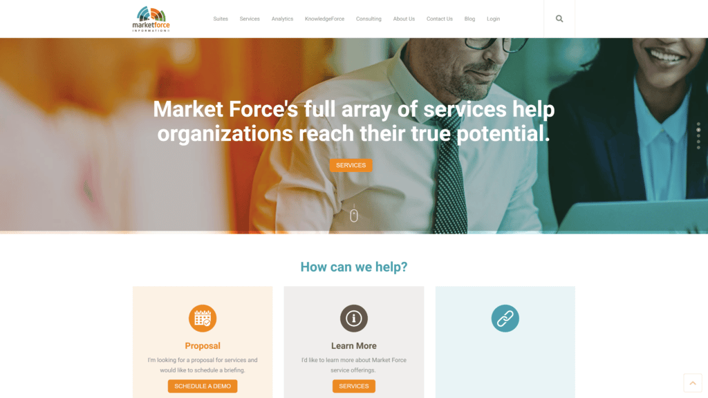 a screenshot of the market force homepage