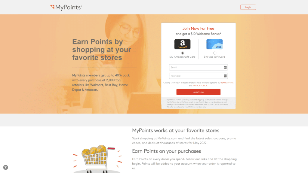 A homepage of the mypoints screenshot