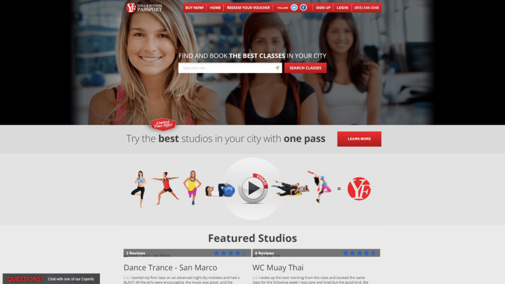 a screenshot of the yoga and fitness passport homepage
