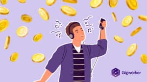 vector graphic showing an illustration of somebody has has figured out how to get paid to listen to music