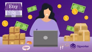 vector graphic showing an illustration of a woman earning after starting an etsy business