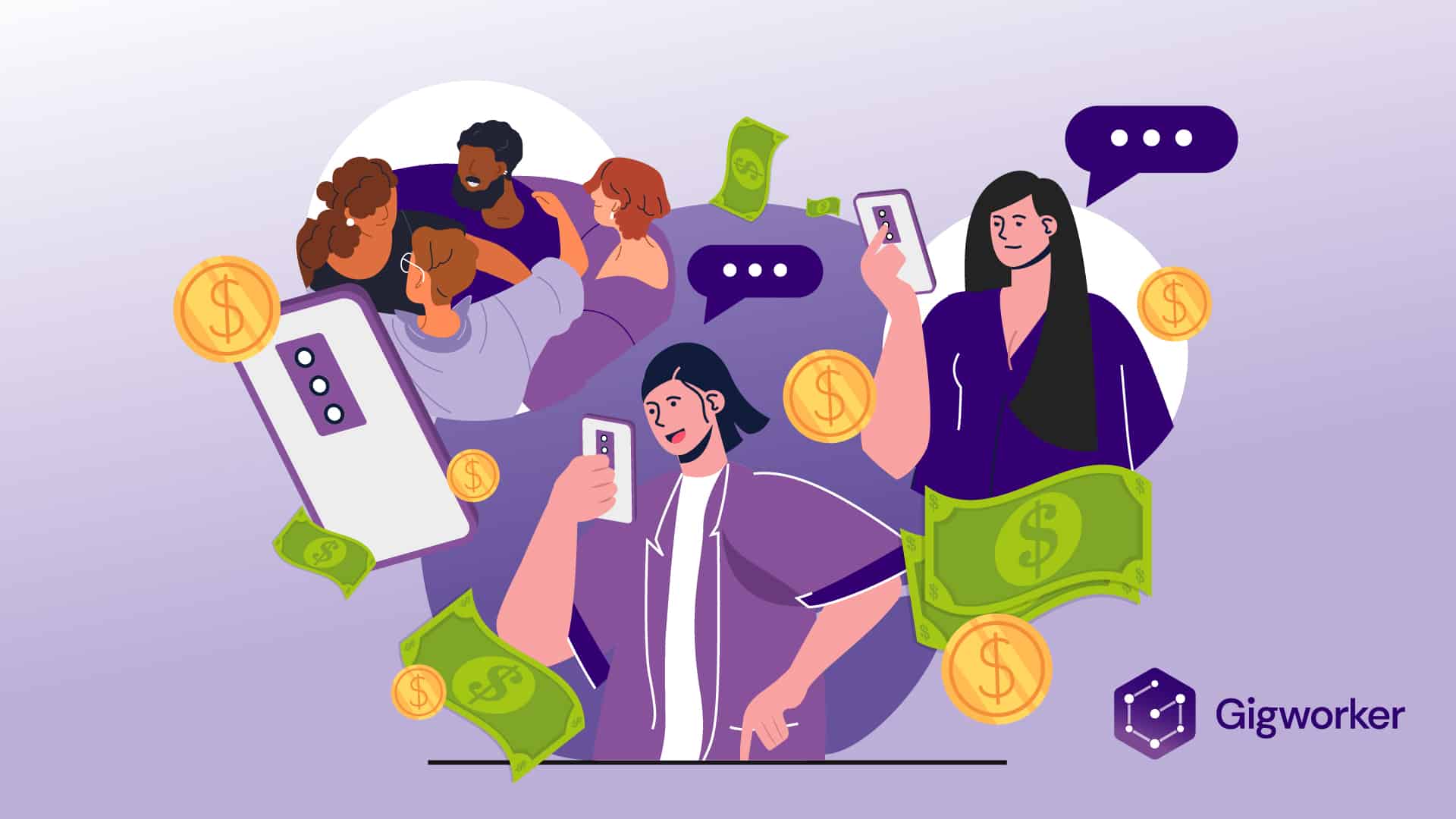 vector graphic showing an illustration of how to get paid to be an online friend