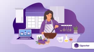 vector graphic showing an illustration of a woman learning how to make body butter to sell