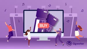 vector graphic showing an illustration of women going to buy concert tickets
