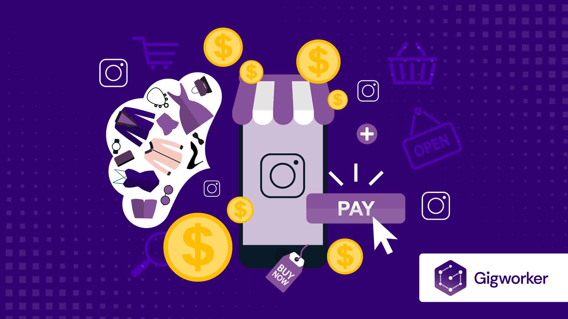 vector graphic showing an illustration of how to sell on Instagram
