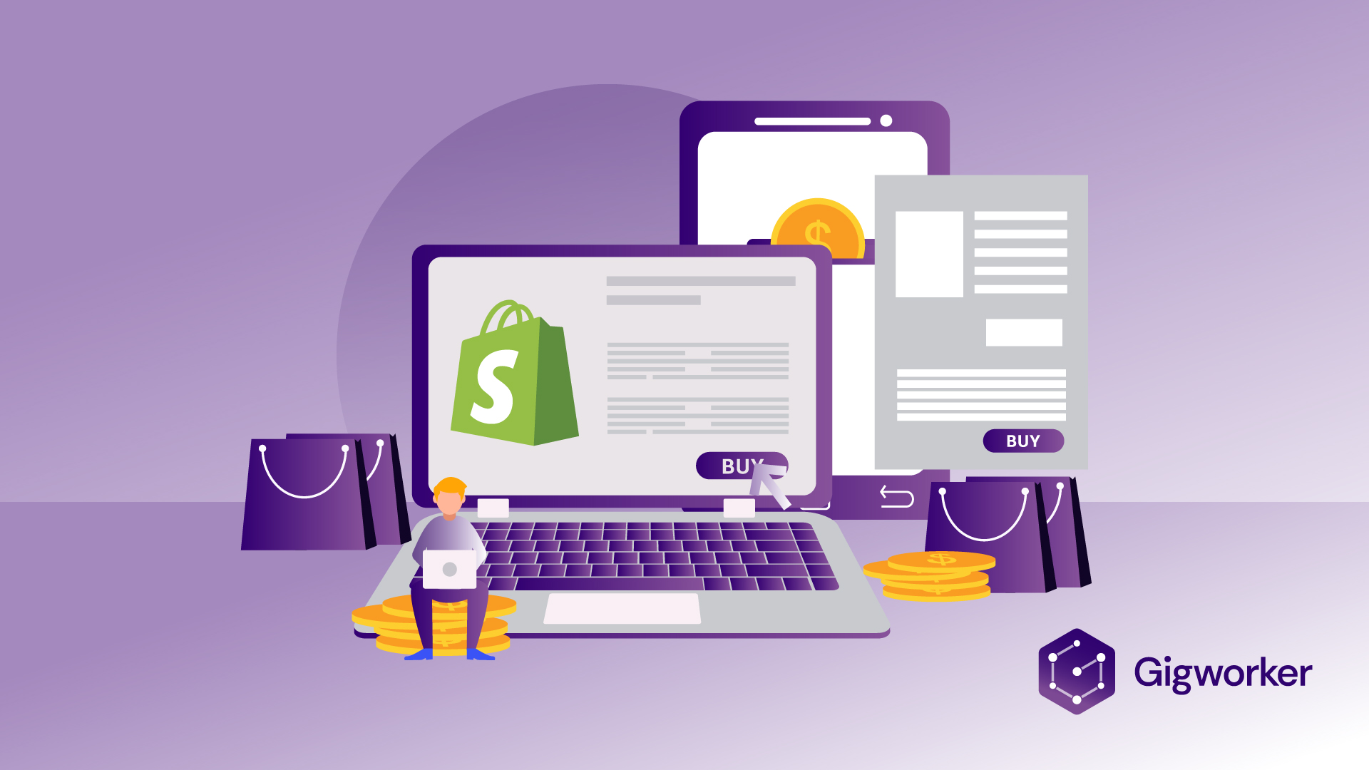 vector graphic showing an illustration of how to sell on shopify