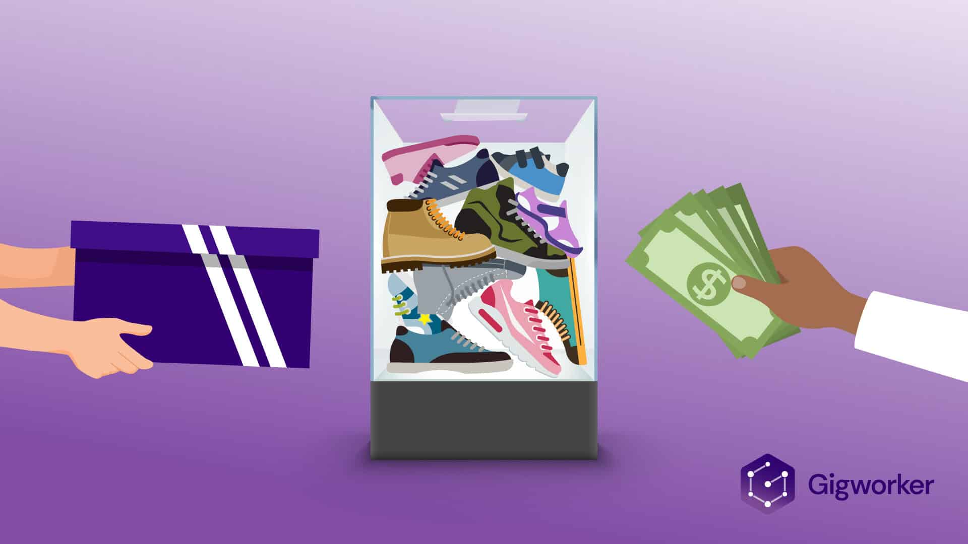 vector graphic showing an illustration of reselling shoes