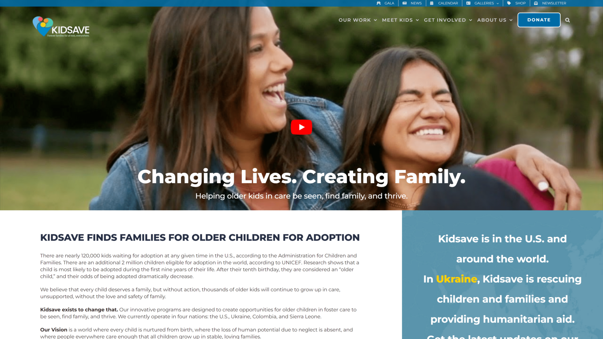 screenshot of kidsave homepage