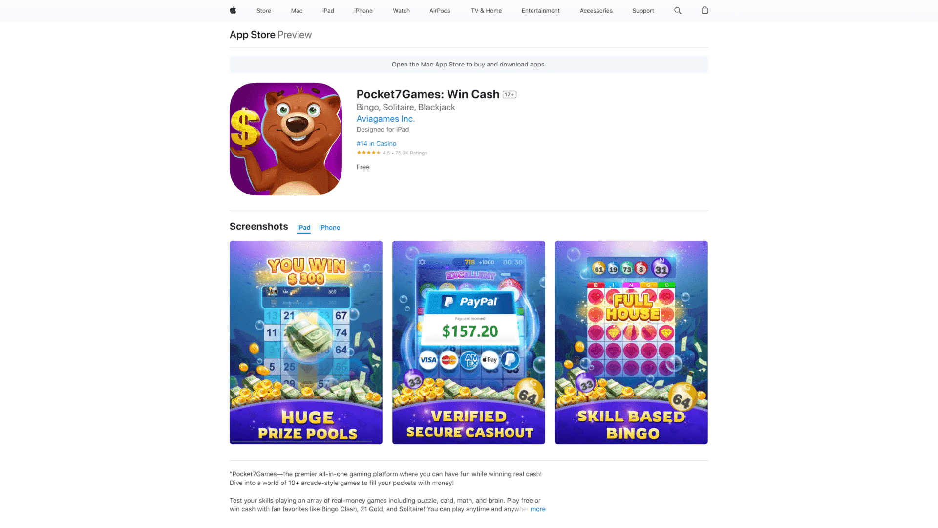 screenshot of the pocket7games homepage