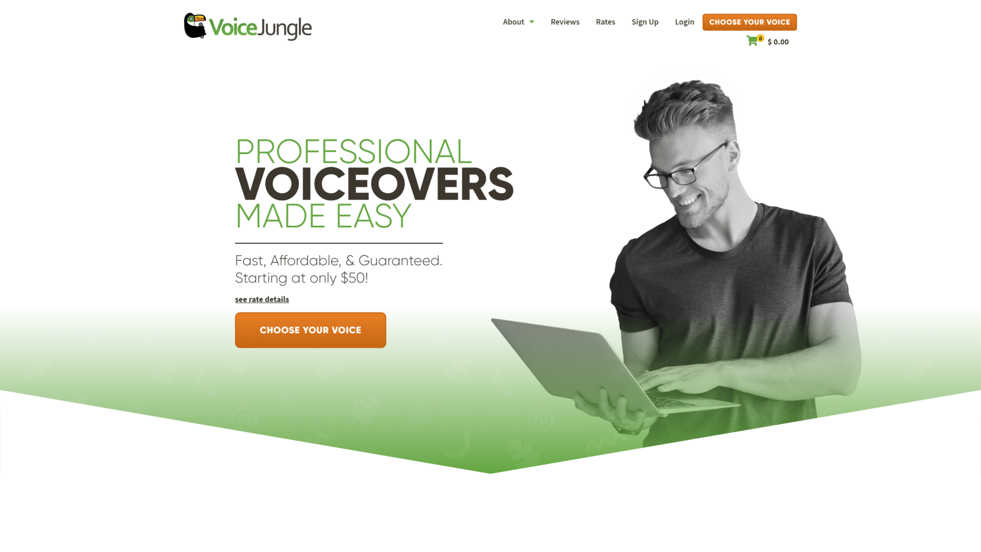 screenshot of the voice jungle homepage