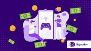 vector graphic showing an illustration of people playing online games in game apps to win real money
