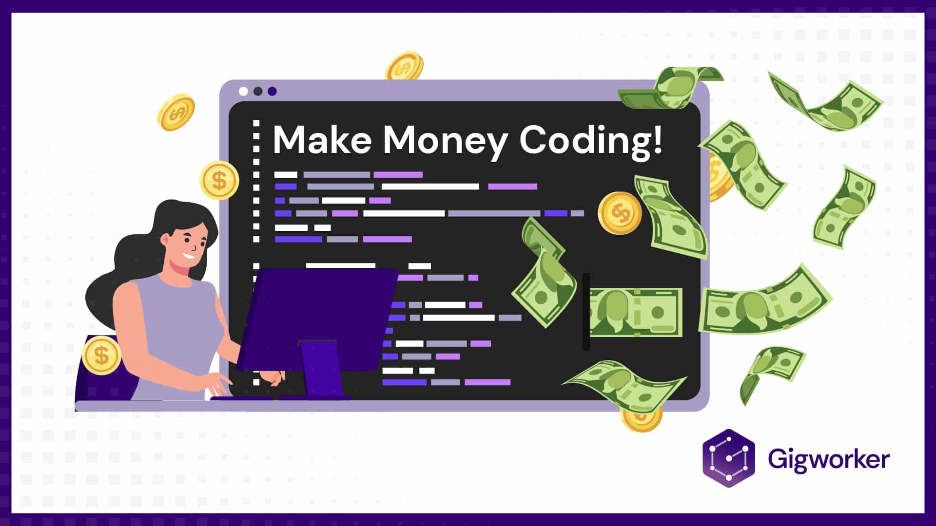 vector graphic showing an illustration of how to make money coding