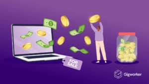 vector graphic showing an illustration of a person getting money from selling laptops to show how to sell laptops