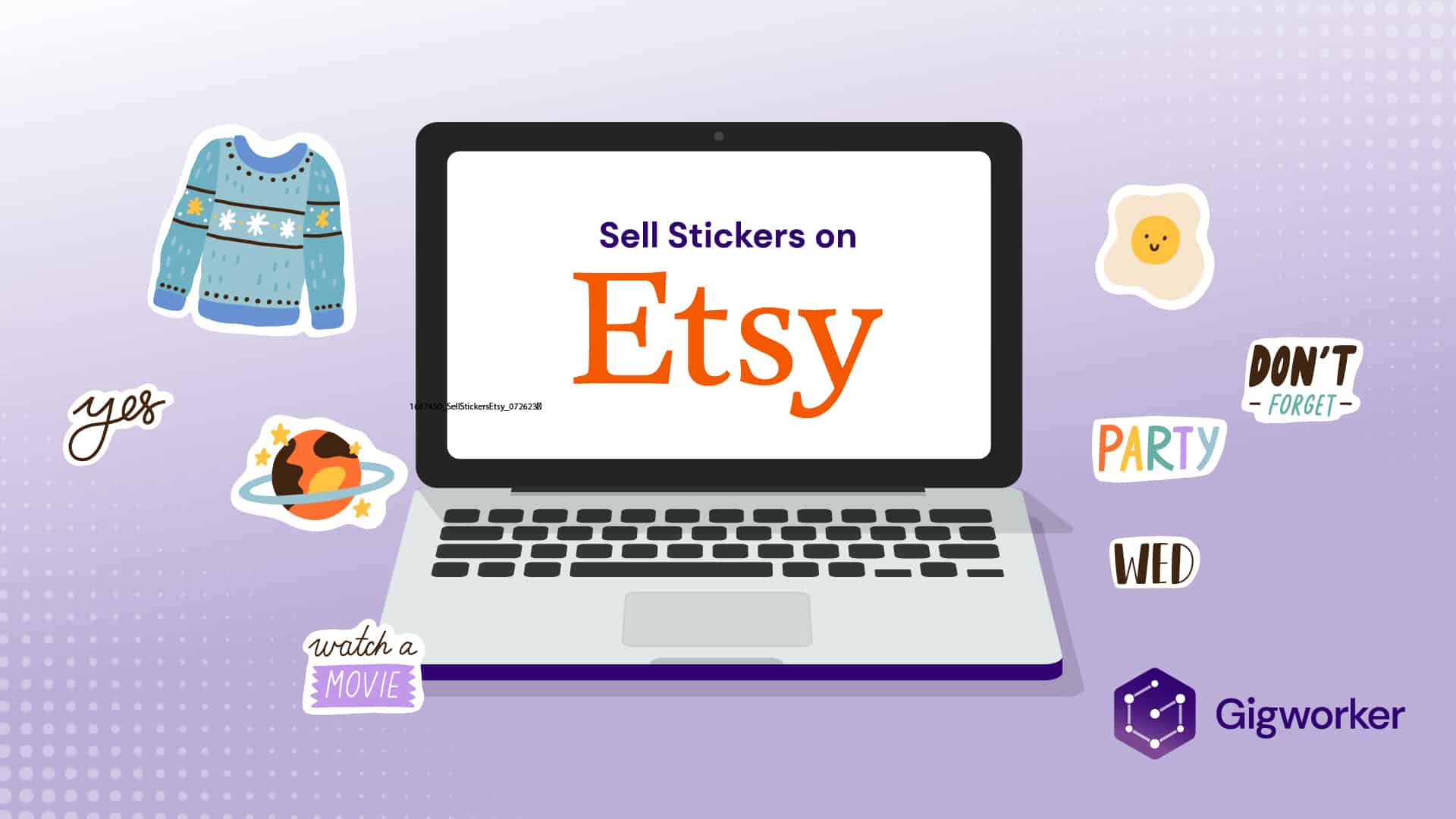 vector graphic showing an illustration of selling stickers on etsy