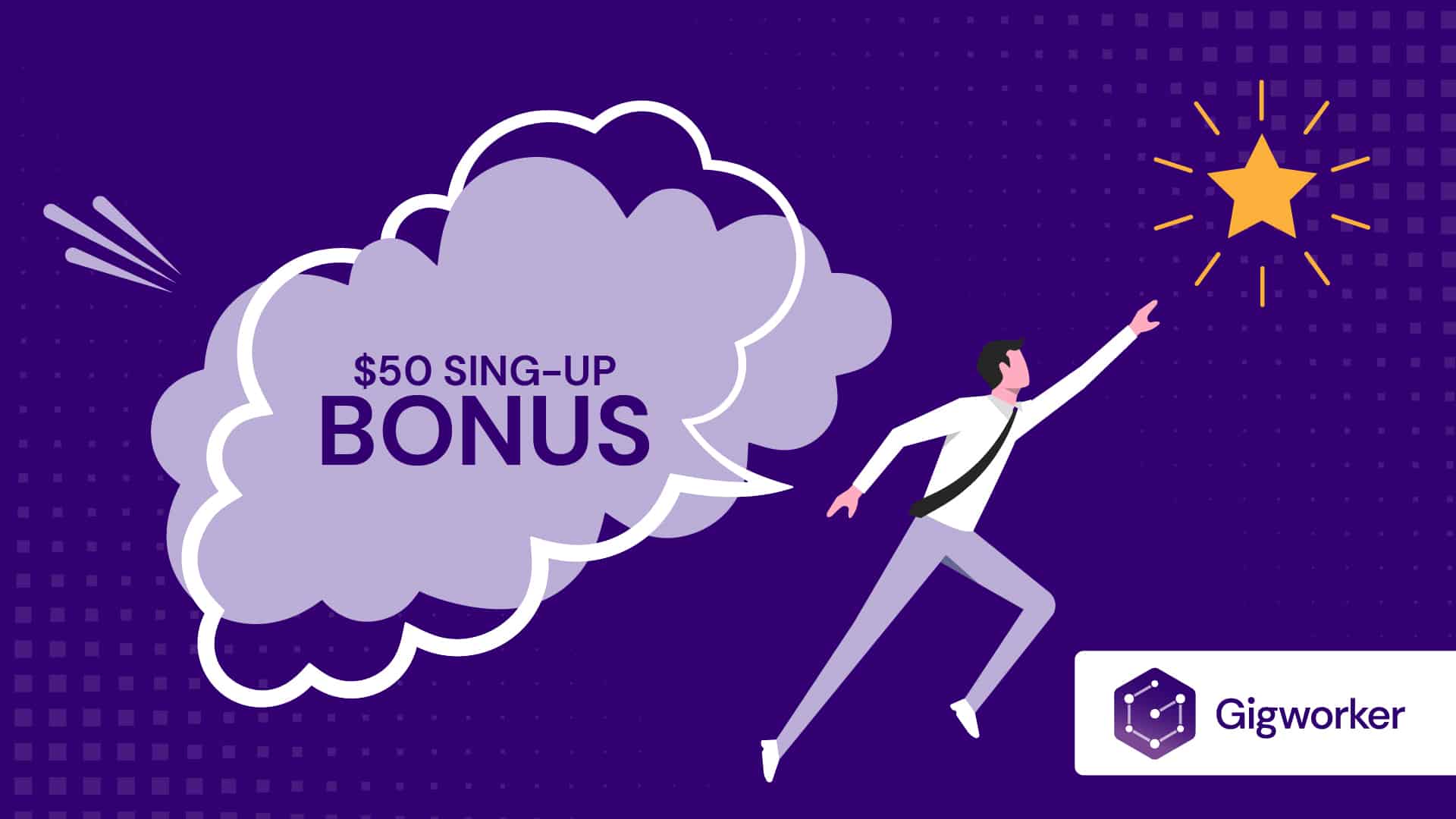 vector graphic showing an illustration of a person who has gotten a $50 bonus related to 50 sign up bonus