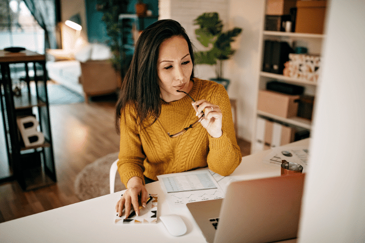 A freelancer female entrepreneur working at home