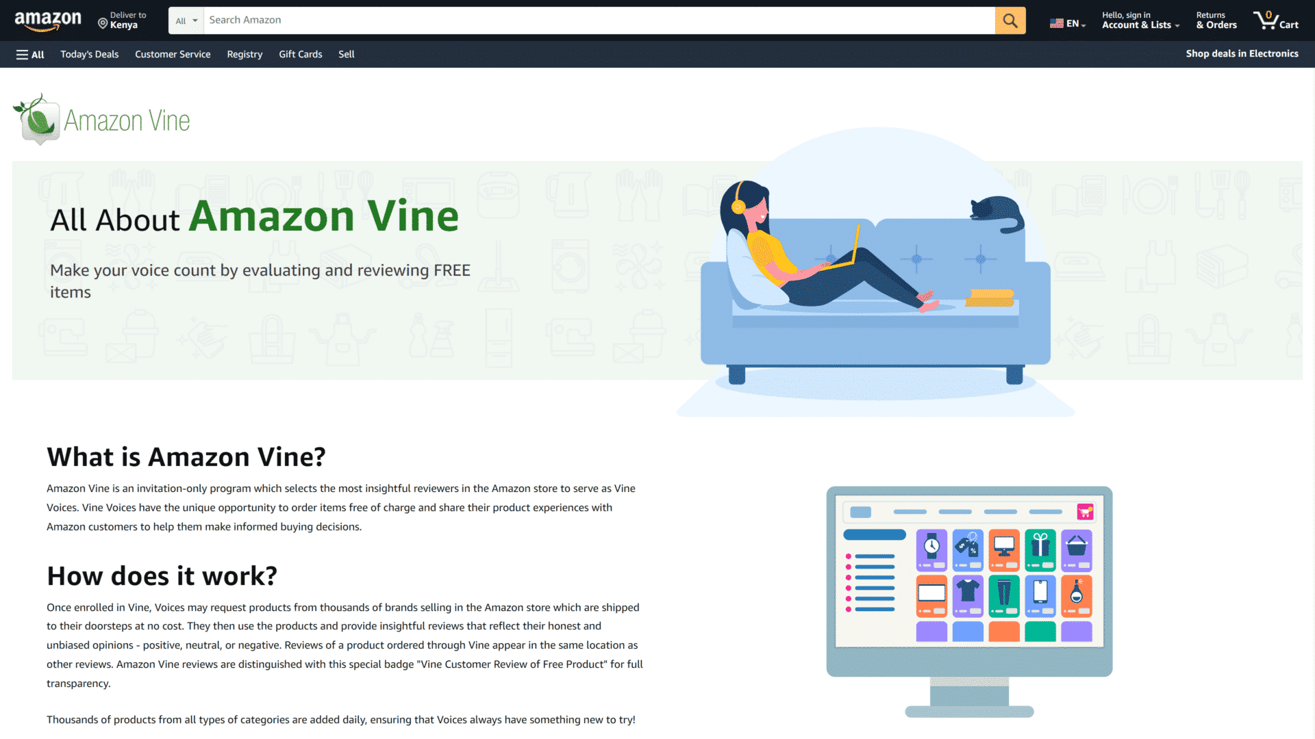 screenshot of the Amazon Vine homepage