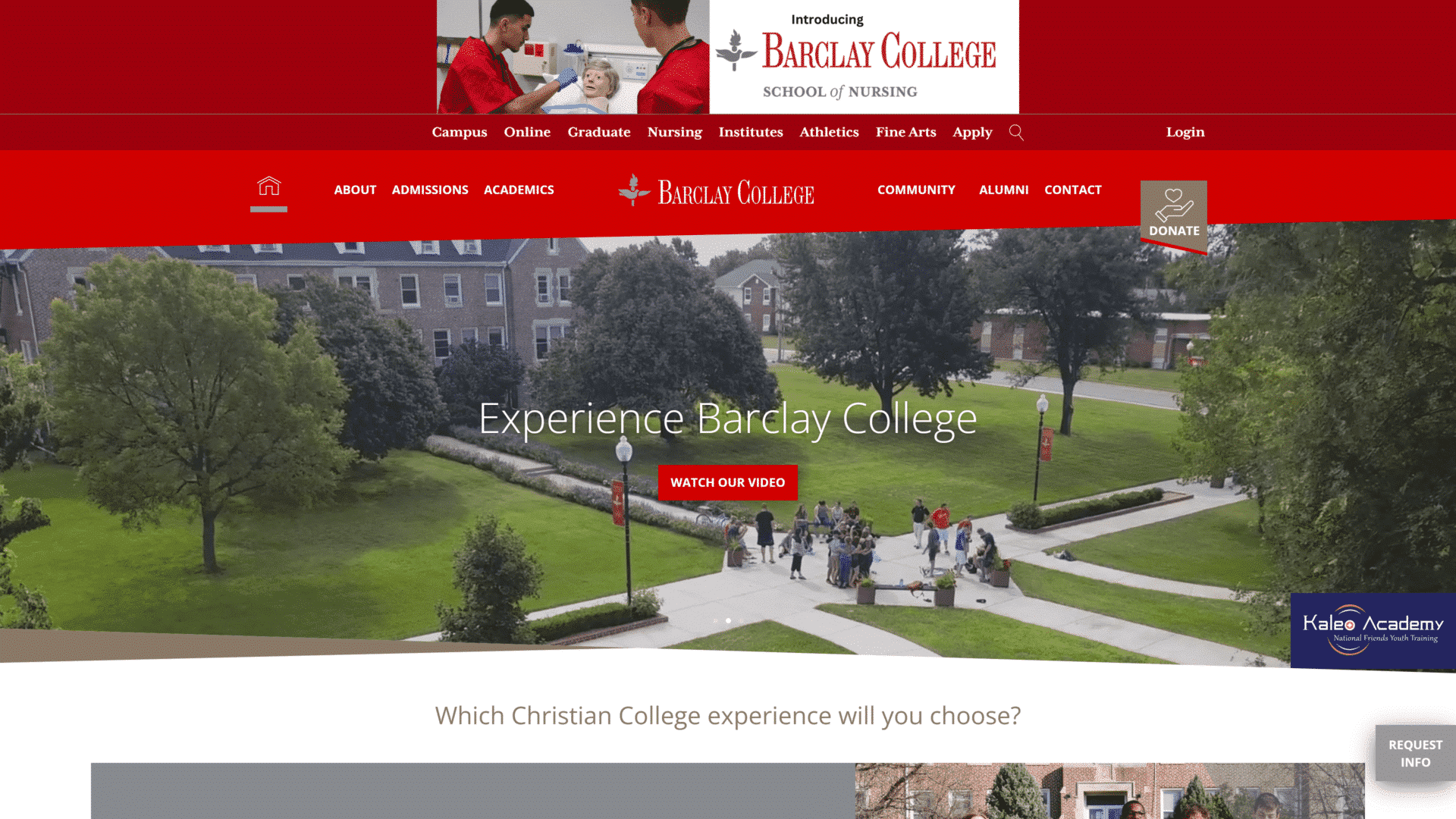 screenshot of the Barclay College homepage