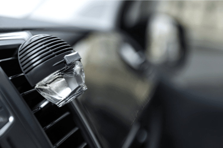 Close-up of a car air freshener inside the car