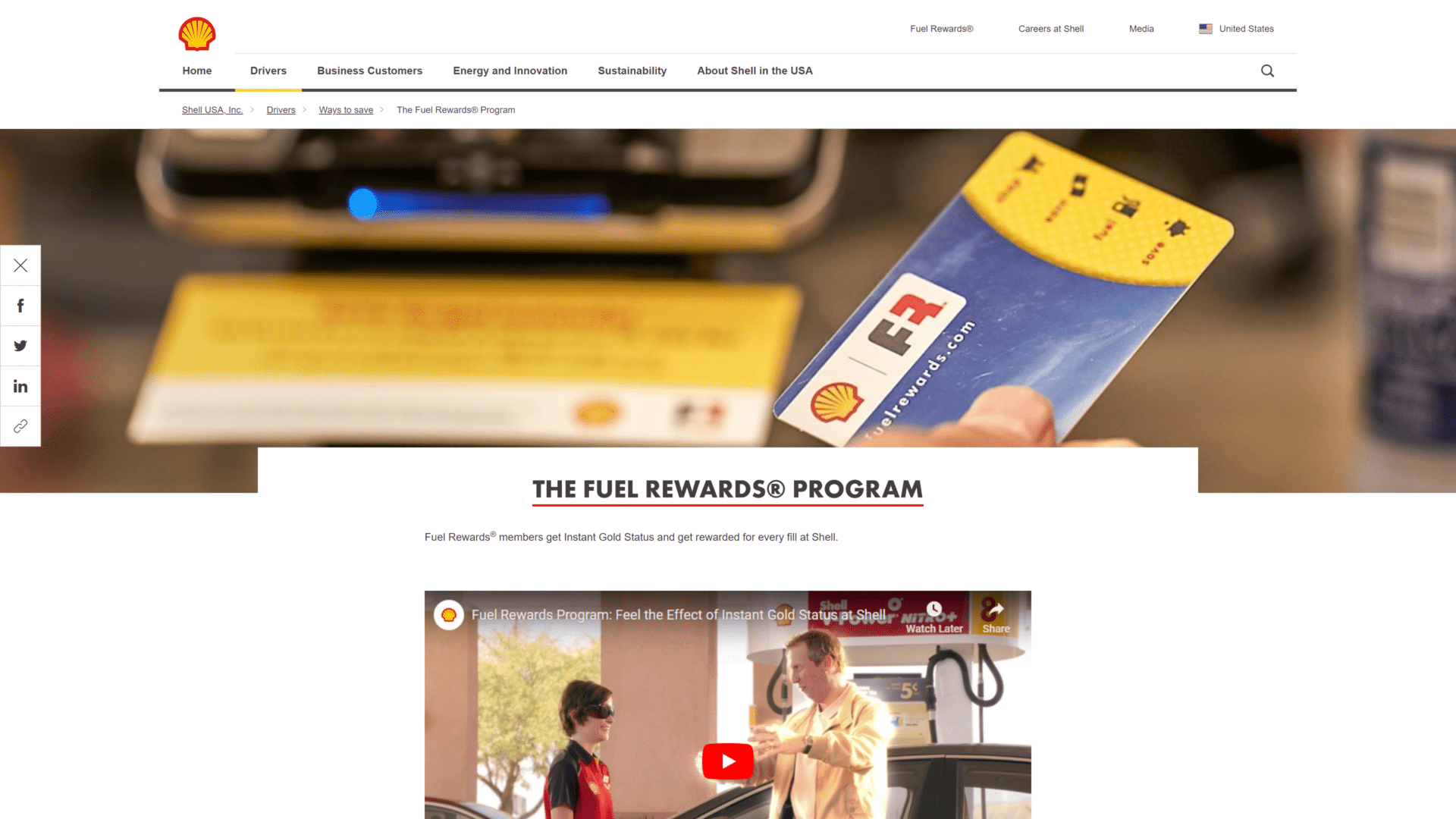 screenshot of the Shell Fuel Rewards homepage