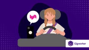 vector graphic showing an illustration of a lady driving a car to show how to become a lyft driver