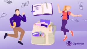 vector graphic showing an illustration of two students dancing because of freebies for students