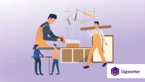 vector graphic showing an illustration of a carpenter working in a workshop to show how to become a carpenter