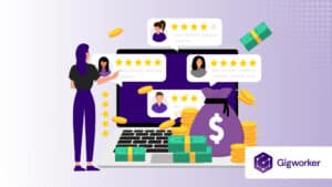 vector graphic showing an illustration of a lady giving reviews and getting money graphics related to how to become a product reviewer