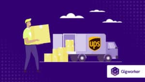 vector graphic showing an illustration of the UPS truck with a driver offloading parcels to show how to become a ups driver