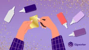 vector graphic showing an illustration of a hand holding a glitter card to show how to make glitter to sell