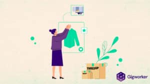 vector graphic showing an illustration of a lady showing how to sell on thredup