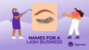 vector graphic showing an illustration of women pointing at lashes on a board related to names for a lash business