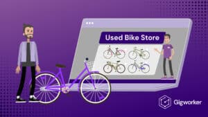 vector graphic showing an illustration of a computer showcasing a bike store related to where to sell used bikes