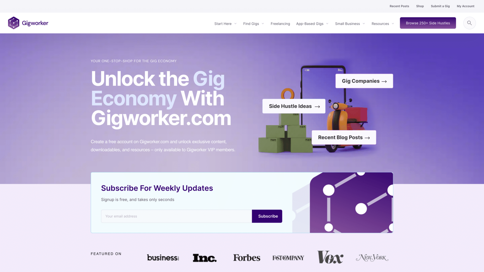 a screenshot of the gigworker homepage