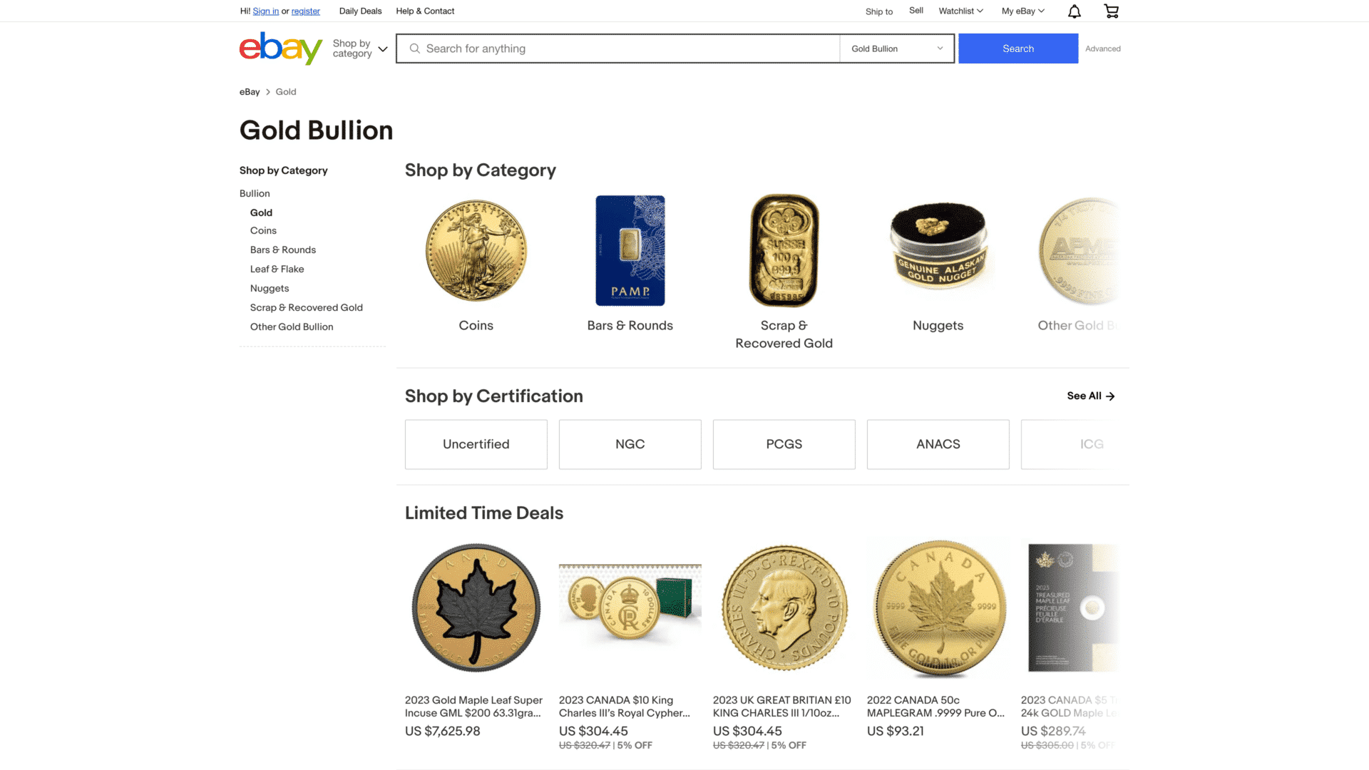 a screenshot of the ebay Gold homepage