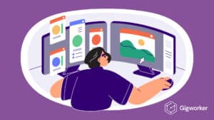 vector graphic showing an illustration of a person browsing through the freelance artist websites